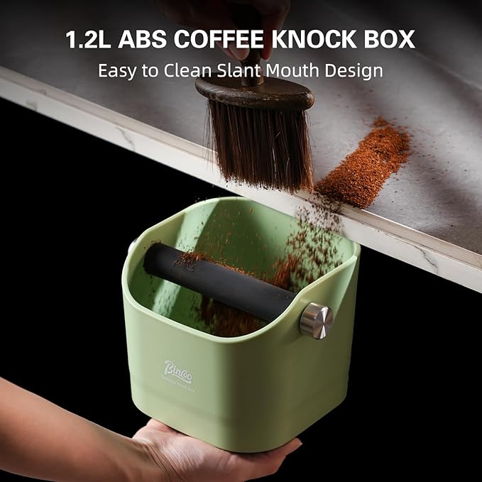 Espresso Knock Box - Bincoo Espresso Machine Knock Box/Espresso Grounds Knock Box, Barista Style Coffee Knock Box for Grounds with Removable Shock-Absorbent Knock Bar and Anti-Slip Base. (Green)