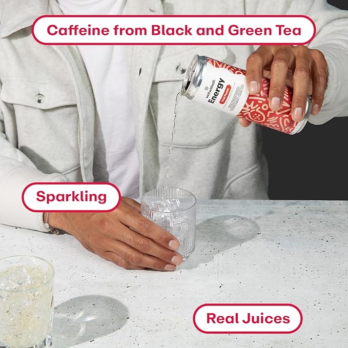 WellWithAll Fruit Punch Energy Drink – Caffeine from Tea – With Vitamin C – Lightly Sparkling Beverage – Fruit & Veggie Juice Blend – 12 Oz (Pack of 12)