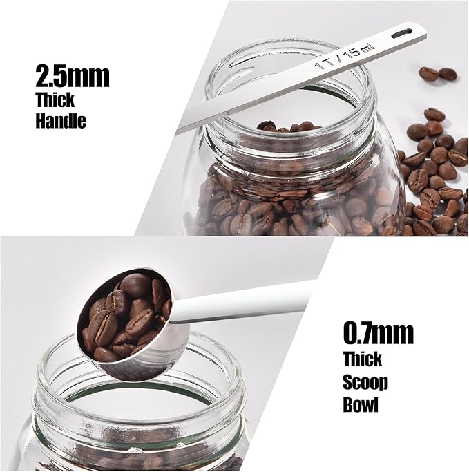 18/8 Stainless Steel Coffee Scoop, Doosu Food-Grade Metal Measuring Spoon with 8.5in Long Handle, Tablespoon Scooper for Coffee Beans, Ground Coffee, Espresso, Protein Powders, Tea, Sugar (1 Tbsp)