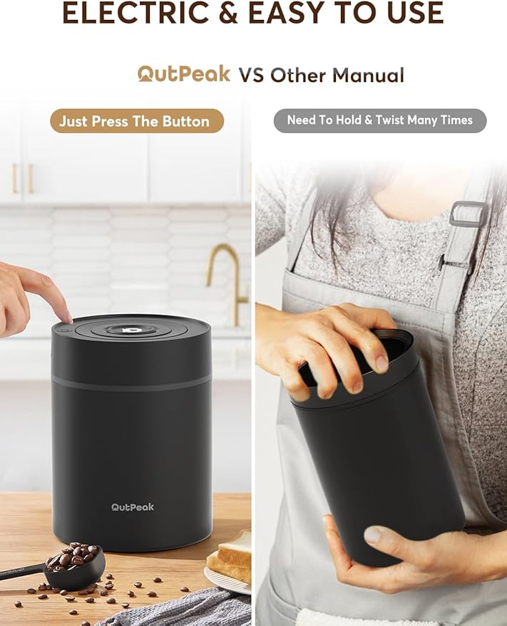 OUTPEAK Neo 2025 Auto Vacuum Coffee Canister, 0.5L for 4.6oz Coffee Beans, One-Button Operation, Small Airtight Coffee Canister with Scoop, Coffee Storage Container Stainless Steel (Champion's Choice)