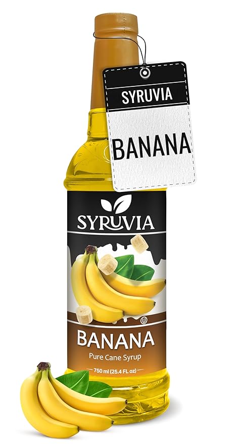 Syruvia Banana Flavored Syrup - 25.4 fl oz - Kosher Flavored Syrups, Gluten Free, No Coloring, Perfect for Drinks, Soda, Shakes, Cocktails, Desserts, and More.