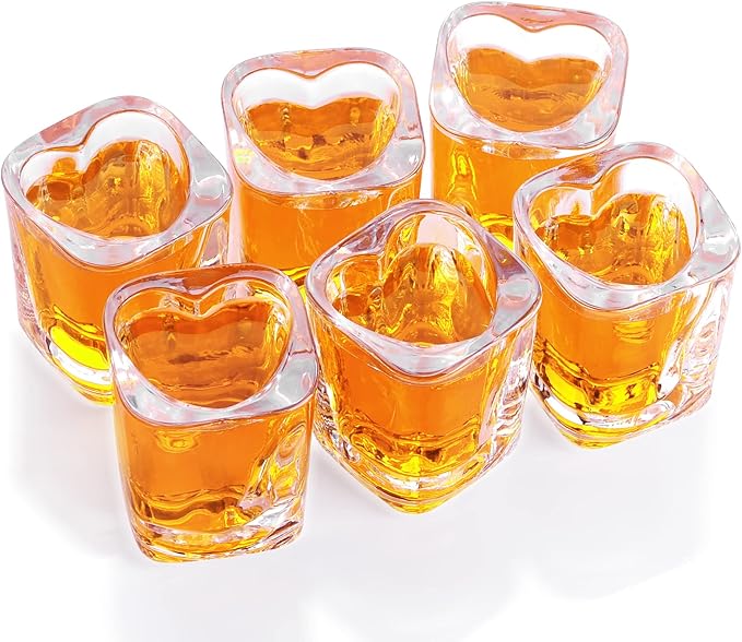 2oz Heavy Base Shot Glasses, Sets of 6/Heart Shaped Clear Tequila Shots/Square Shot /Espresso Shot Glass/Bulk Shot Glasses