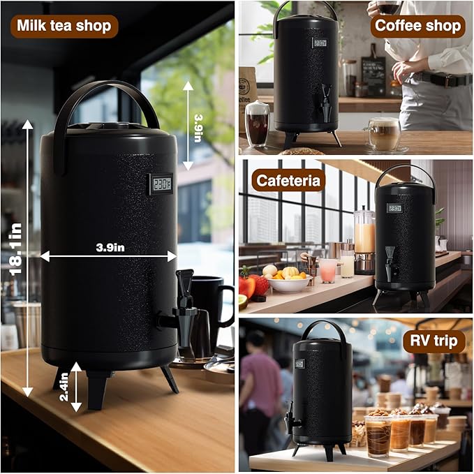 WantJoin 2-pack Insulated Beverage Dispenser-Thermal Hot and Cold Beverage Dispenser Tea Dispenser Stainless Steel 12L/3.2Gal Hot Drink Dispenser with Spigot for Hot Tea&Coffee,Cold Milk,Juice Black