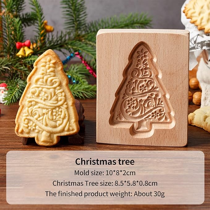 Wooden Cookie Biscuit Mold, 3D Baking Mold, Embossing Craft Decorating Baking Tool, Suitable for Halloween Thanksgiving Christmas Kitchen DIY (Xmas-B-3PCS)
