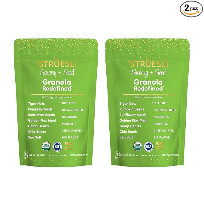 Struesli Savory + Seed Organic Granola, Nut, Grain & Gluten Free, Healthy Snacks with Pumpkin, Sunflower & Chia Seeds, Hemp Hearts, Flax, Tiger Nuts & Sea Salt, Plant Based, Keto & Paleo, 9 Oz, 2 Pack