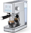 Espresso Machine, 20Bar Compact Stainless Espresso Maker, With Milk Frother Steam Wand, 57.5OZ Removable Water Tank, Displays Making Time & Water Temperature, Cold Brew & Cappuccino, Silver