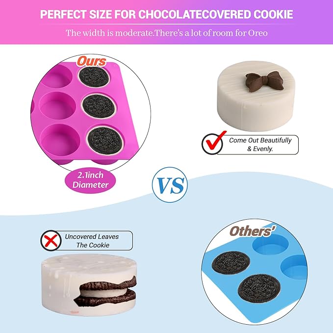 Sakolla 3 Pcs Round Chocolate Cookie Molds, 12-Cavity Cylinder Silicone Molds, Perfect for Chocolate Covered Cookie, Cake, Candy, Pudding, Mini Soap (2 Rose Red & 1 Blue)