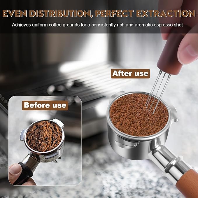54mm Bottomless Portafilter 3 Ears Espresso Portafilter Compatible with reville BES870/878/880 with Puck Screen Coffee Needle and Walnut Handle