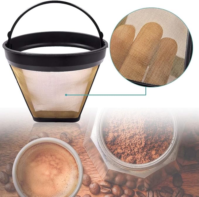 KEEPOW Reusable Coffee Filter Replacement 12-Cup, Compatible with Cuisinart Coffee Makers, Gold Tone Coffee Filter Basket 10-12 Cup