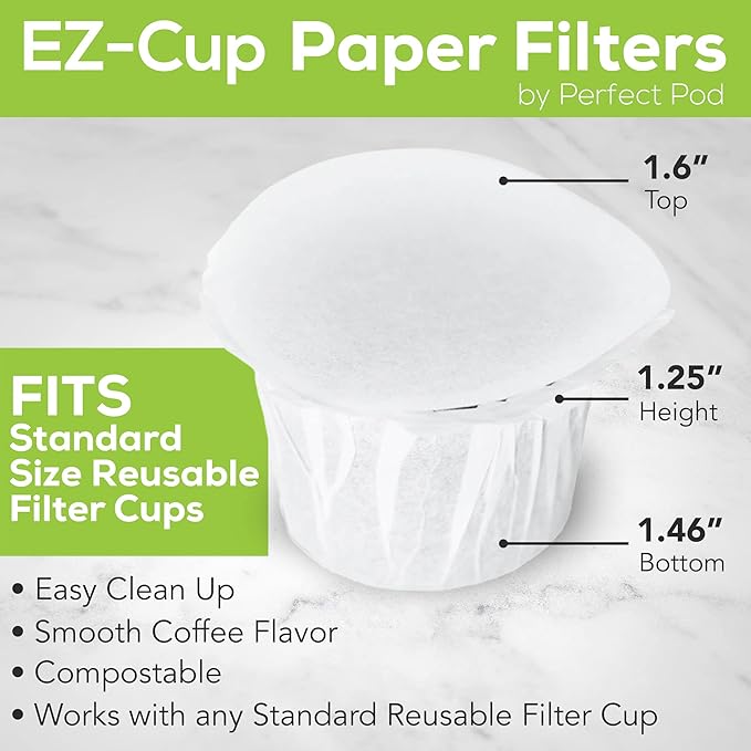 Perfect Pod EZ-Cup Disposable Paper Filters with Patented Lid Design for Reusable Coffee Pods - 4 Pack (200 Filters)