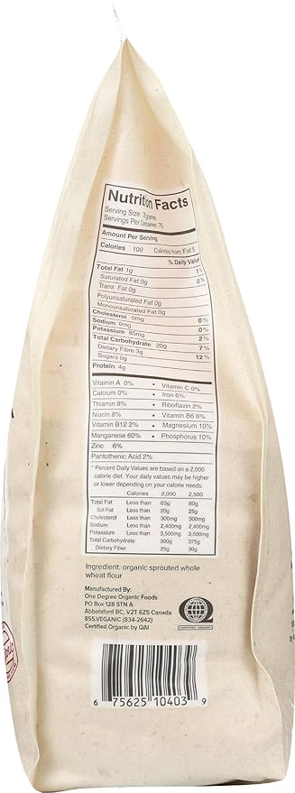 One Degree Organic Foods Sprouted Whole Wheat Flour, Certified Non-GMO & Vegan Flour for Baking, Plant Based & Organic Bread Flour (4 Pack, 80 Oz. Each)