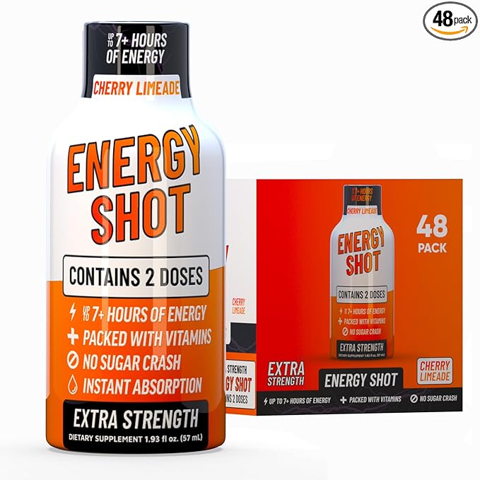 Cherry Limeade Extra Strength Energy Shot 48 pk – 260mg Natural Caffeine B12 B6 – Energy & Focus Support – 2 Servings Sugar Free Zero Calorie Green Tea B-Vitamins Electrolytes Vegan – 1.93 fl oz