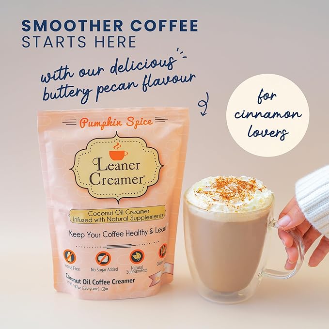 Leaner Creamer Coconut Creamer with Superfood Ingredients – Non-Dairy, Sugar-Free, Keto, Gluten-Free Powdered Coffee Creamer – Pumpkin Spice – 280g