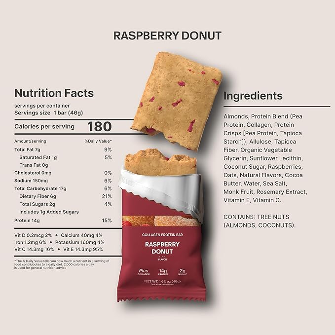 Stars + Honey Protein Bars- The Raspberry Donut,14g Protein, 2g Sugar, w/Collagen Keto Friendly Snack - Gluten, Dairy, & Soy Free - High-Protein Snacks for Energy & Recovery-10 pack