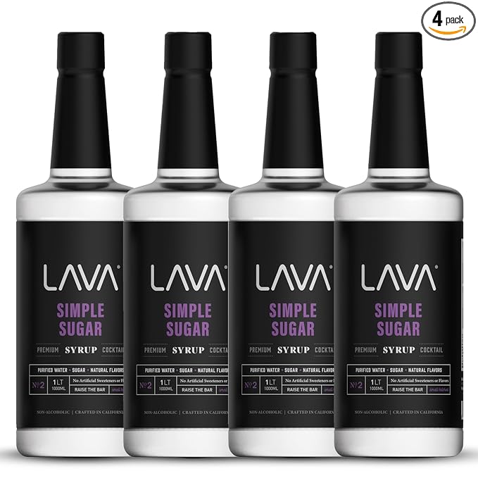 (4-Pack) LAVA Premium Simple Syrup for Cocktails, 33.8oz (1-Liter) Made with 100% Sugar, No Artificial Sweeteners, Flavors, or Colors