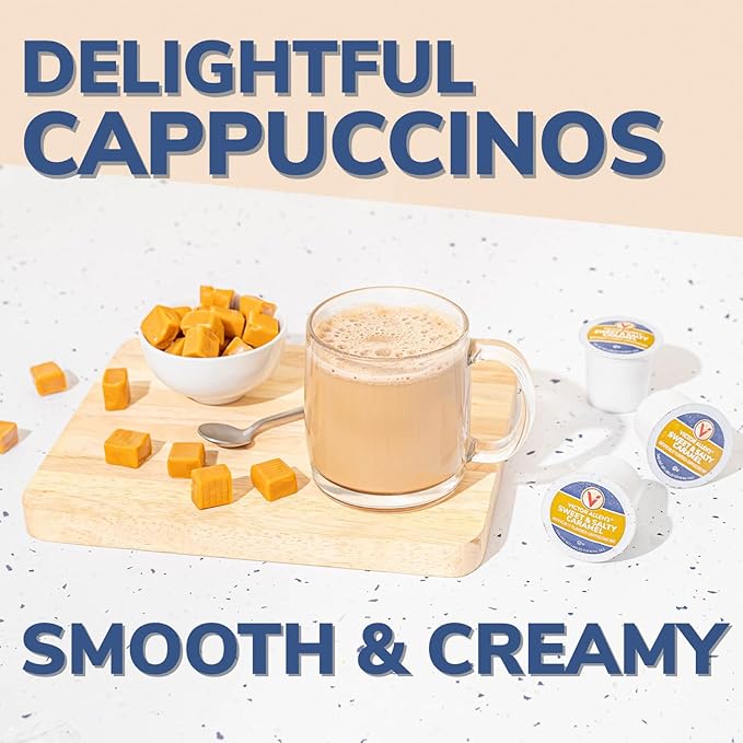 Victor Allen's Coffee Sweet and Salty Caramel Flavored Cappuccino, 12 Count, Single Serve Coffee Pods for Keurig K-Cup Brewers