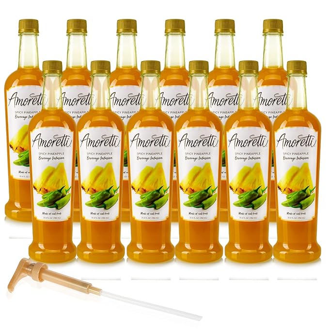 Amoretti - Spicy Pineapple Beverage Infusion - Drink Mix & Water Enhancer with Pump for Flavoring Cocktails, Waters, Teas, and other Beverages, Preservative Free