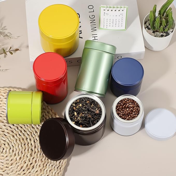 uxcell 2Pcs Round Tea Canisters, 5" x 3" Airtight Metal Tea Containers for Loose Tea, Coffee Beans, Spices - Durable, Compact, and Stylish Storage Tea Tin (Red)