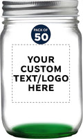 DISCOUNT PROMOS 50 Decorating Mason Jars Set, 12 oz. - Customizable Text, Logo - Canning, Aluminum Lid - Green