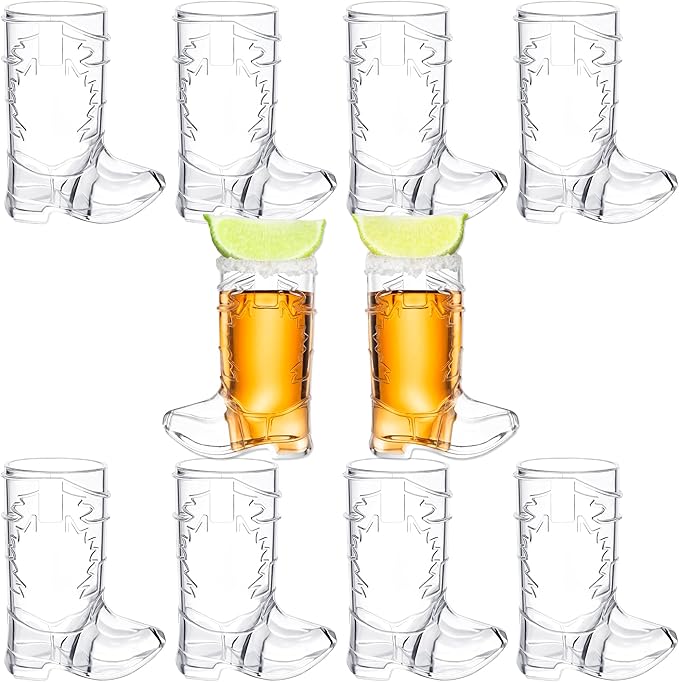 2 Ounce Cowboy Boot Shot Glasses | 10pcs Pack Double Ounce Plastic Shot Glass | Western Boot Shot Glasses for Parties | Bachelor Bachelorette Cowboy Parties | 4th of July Shot Glasses