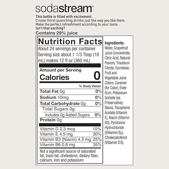 SodaStream Pink Grapefruit Zero Calorie, 14.8 Fl Oz (Pack of 4)