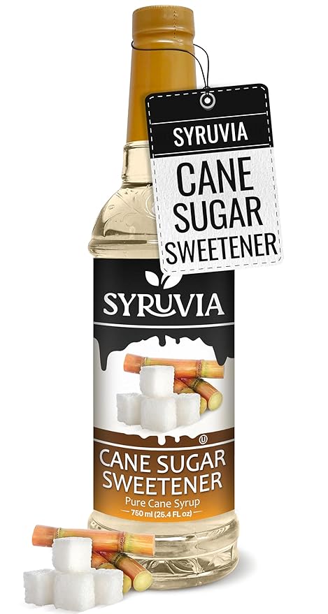 Syruvia Cane Sugar Sweetener Coffee Syrup - 25.4 fl oz. Premium Coffee Flavoring Syrup. Kosher and Gluten-Free. Perfect for Enhancing Drinks, Sodas, Shakes, Desserts, and More.