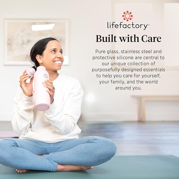Lifefactory Stainless Steel Vacuum-Insulated Sport Bottle, 16 Ounce, Desert Rose