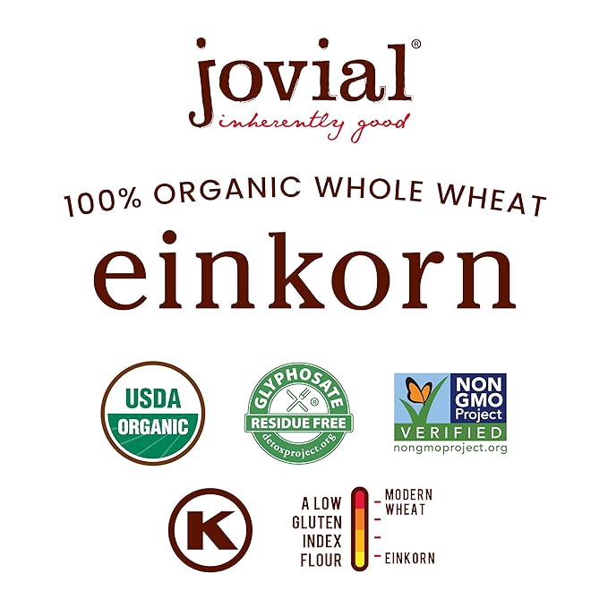 Jovial Organic Einkorn Whole Wheat Flour - Bread Baking Flour for Sourdough, High Protein, Non-GMO, For Organic Pizza & Pasta, European Italian Made, Glyphosate Free - 32 Oz, 2 Pack