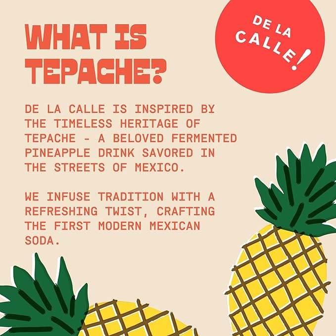De La Calle Tepache - Grapefruit Lime - Modern Mexican Soda - Craft Fermented Pineapple Sparkling Beverage - Certified Organic, Antioxidant Rich, Non-Alcoholic, Healthy Soda, Low Sugar, Low Calorie, Non-GMO