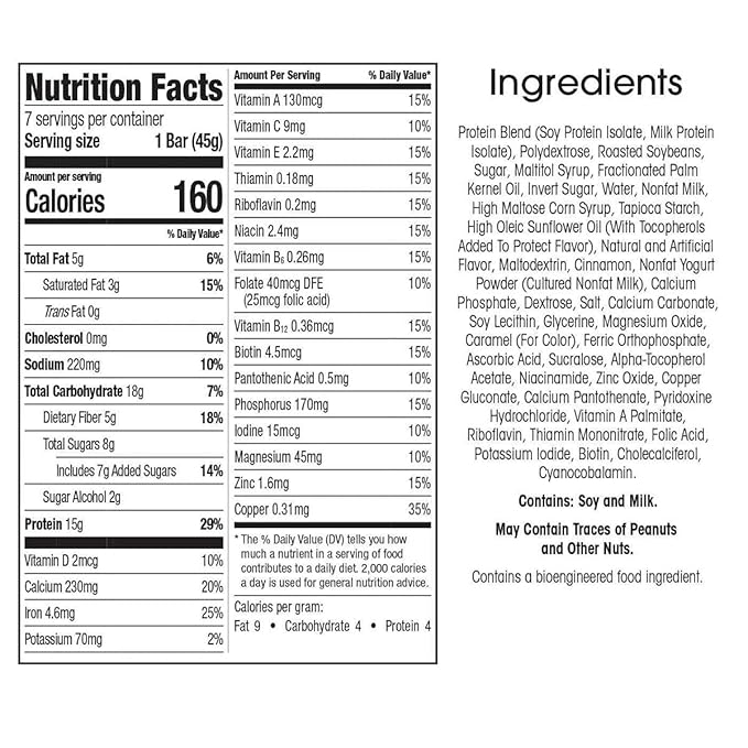 WonderSlim Meal Replacement Protein Bar, Cinnamon, 15g Protein, 20 Vitamins & Minerals, Gluten Free (7ct) (Pack of 2)