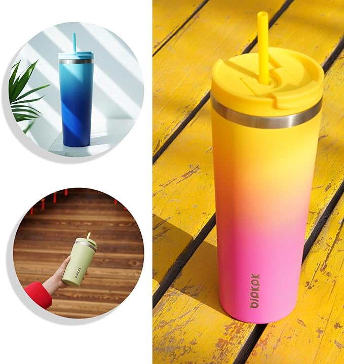 BJPKPK 18oz Tumbler With lid And Straw Stainless Steel Travel Coffee Mug Insulated Tumblers Cups,Light Blue Leopard