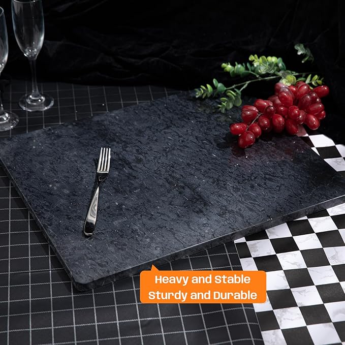 Black Marble Cutting Board, 12x16 Inch Marble Pastry Board With Non-Slip Feet For Cheese, Charcuterie, Dough, Chocolate, Dessert, Pack Of 1 Piece