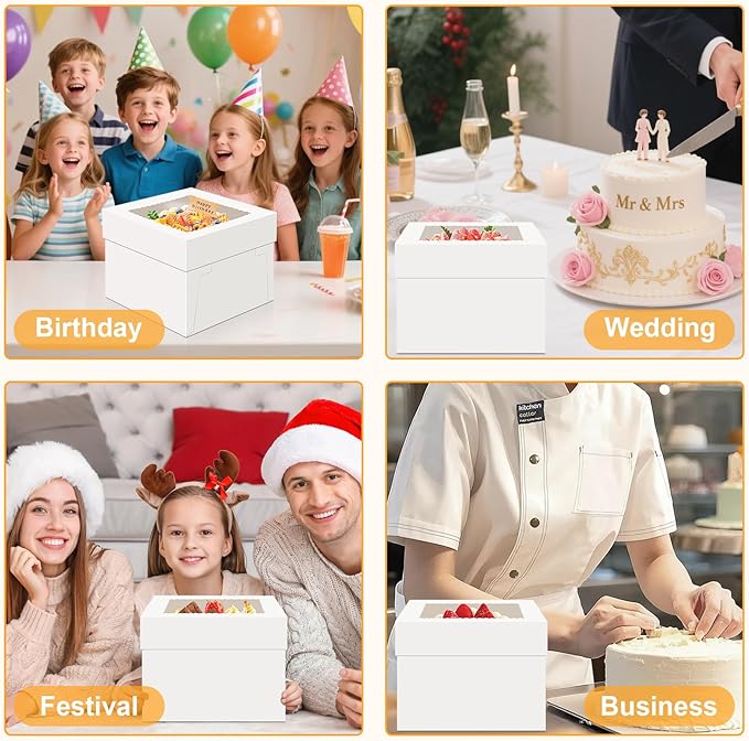 15 PCS Cake Boxes 12 Inch, 12x12x8 Tall Cake Box, 12 Inch Cake Box with Window, White Bakery Boxes, Large Baking Boxes, Cajas Para Pasteles, 12x12 Cake Boxes for Birthday, Wedding, Party, Business