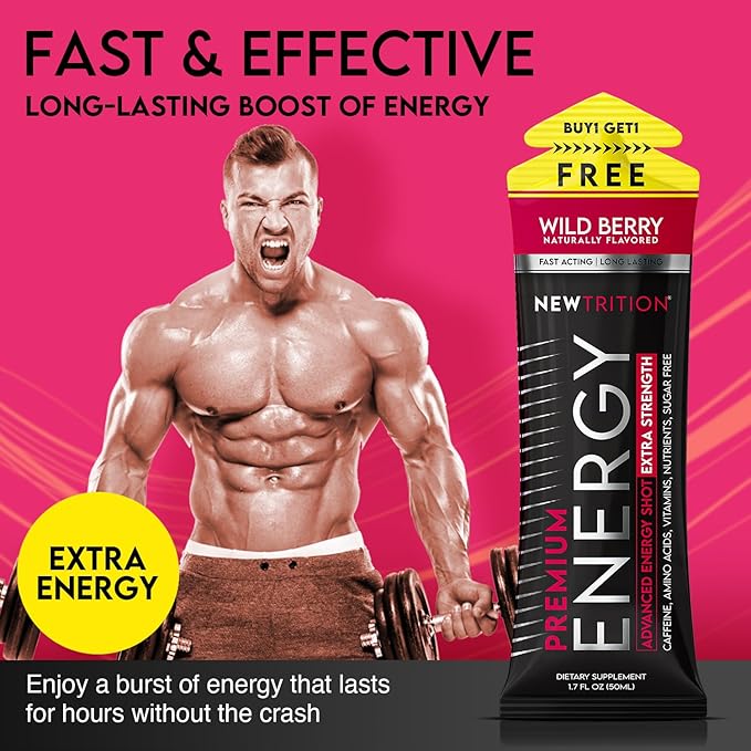 NewTrition® Extra Strength Energy Shots, 250mg Caffeine Energy Shots with Vitamin B & Amino Acids, Sugar-Free Vitamin Energy Shot, 1.7 fl oz (Pack of 24, 4 Flavors-Mixed-1)
