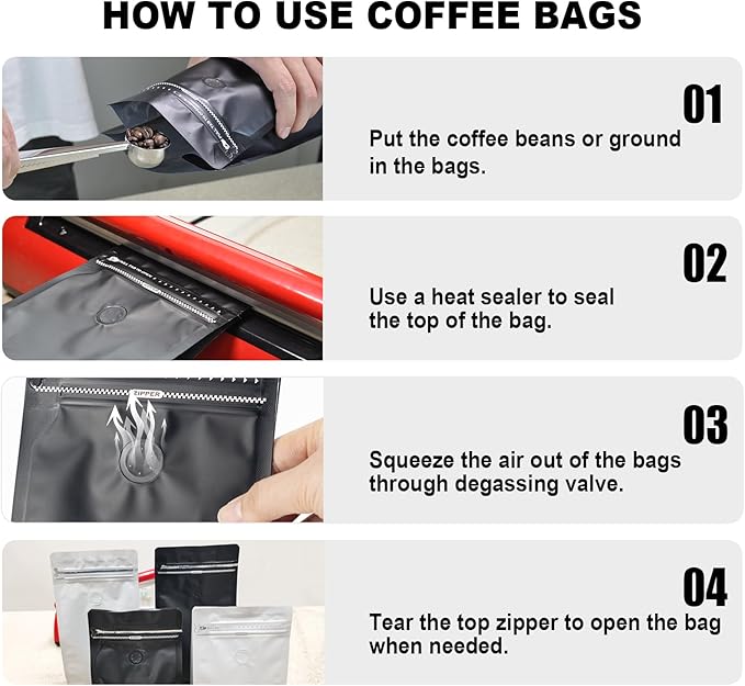 Coffee Bags with Valve(60pcs,8 oz,1/2 lb) Vented Coffee Beans Packaging Bags High Barrier Aluminumed Foil Flat Bottom Heat Sealed Side Zipper Resealable Storage Bag for Home or Business（White+Green）
