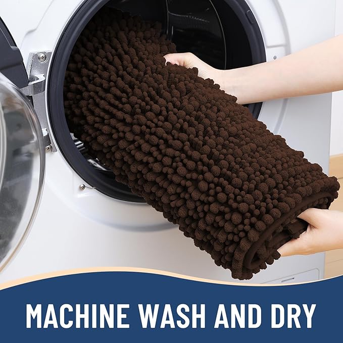 Arotive Luxury Chenille Bathroom Rug Mat, Extra Soft Thick Absorbent Shaggy Bath Rugs, Non-Slip Machine Wash Dry, Plush Bath Mats for Bathroom, Shower and Tub, 45x27, Brown