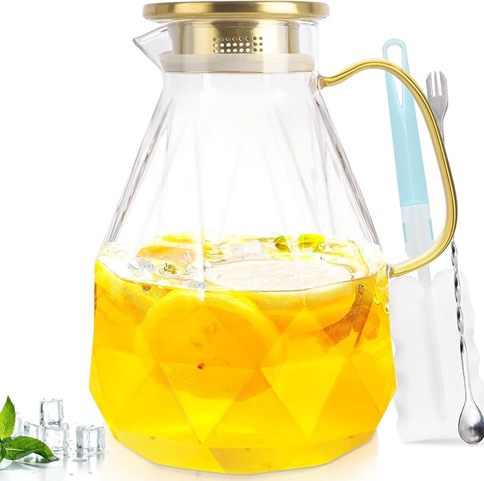 Yirilan Glass Pitcher, 3 Liter Water Carafe With Lid, Iced Tea Pitcher for Fridge