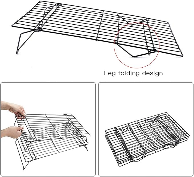 Lainrrew Cooling Rack, 3 Tier Stackable Baking Rack Stainless Steel Wire Cooking Rack for Cooking Roasting Cooling, Collapsible & Foldable, Dishwasher & Oven Safe