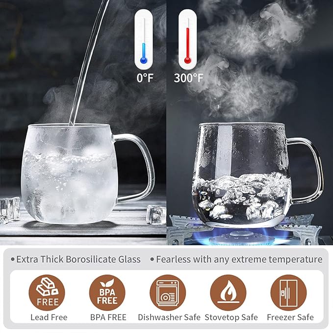 Glass Tea Cup with Infuser and Lid, 17.6oz/520ml Large Borosilicate Teacup,Tea Glass, Clear Mug for Loose Leaf Tea, Blooming Tea, Microwave & Dishwasher Safe - Tea Maker Gift for Birthday