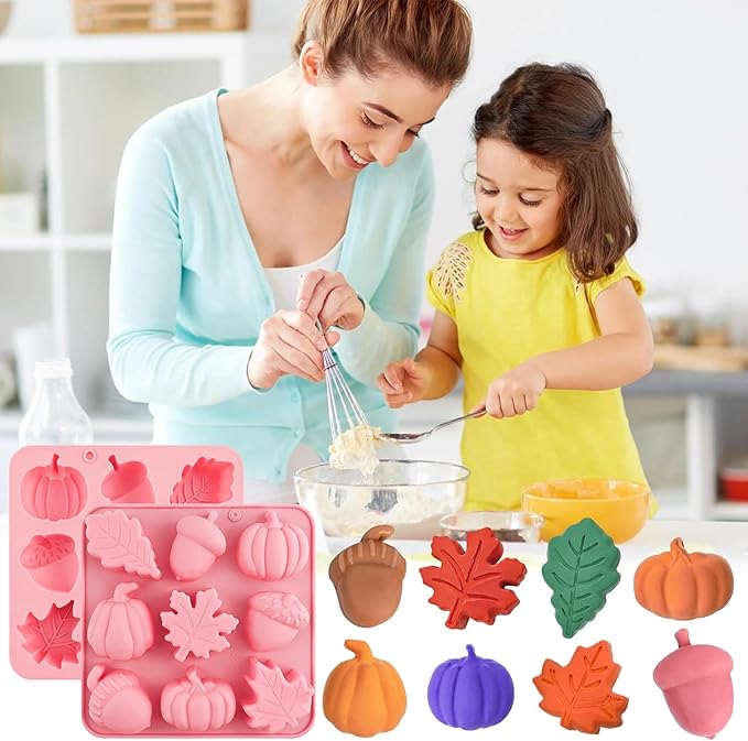 Thanksgiving Fall Silicone Molds Halloween Pumpkin Candy Mold Maple Leaf Fondant Molds Autumn Leaves Chocolate Cake Pan Baking Tray Mold for Thanksgiving Halloween Cake Cupcake Decorations
