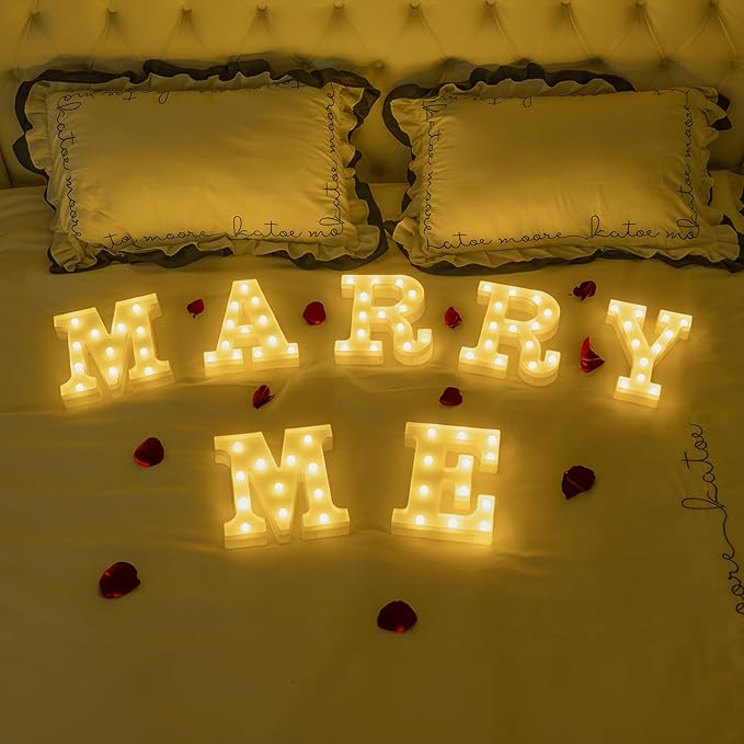 Foaky LED Letter Lights Sign Marquee Light Up Letters Sign for Night Light Wedding/Birthday Party Battery Powered Christmas Lamp Home Bar Decoration(R)