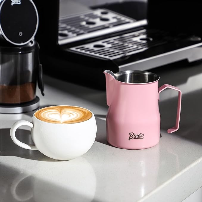 Milk Frothing Pitcher 450ML - Espresso Steaming Pitcher with Large Handle and Spout,Cappuccino Latte Art Cup for Barista and Home Cafe