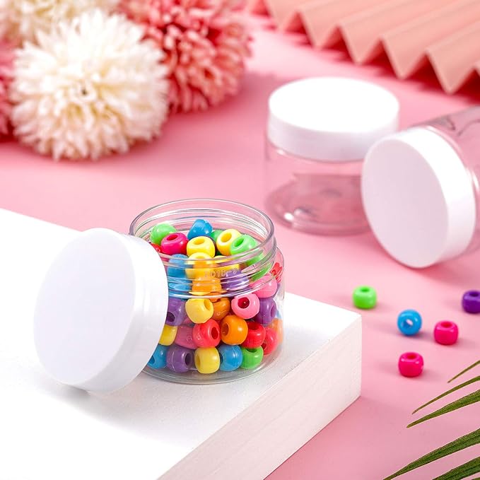 Patelai 4 Pieces Round Wide-mouth Leak Proof Plastic Container Jars with Lids for Travel Storage Makeup Beauty Products Face Creams Oils Salves Ointments DIY Making(2 Ounce,White)