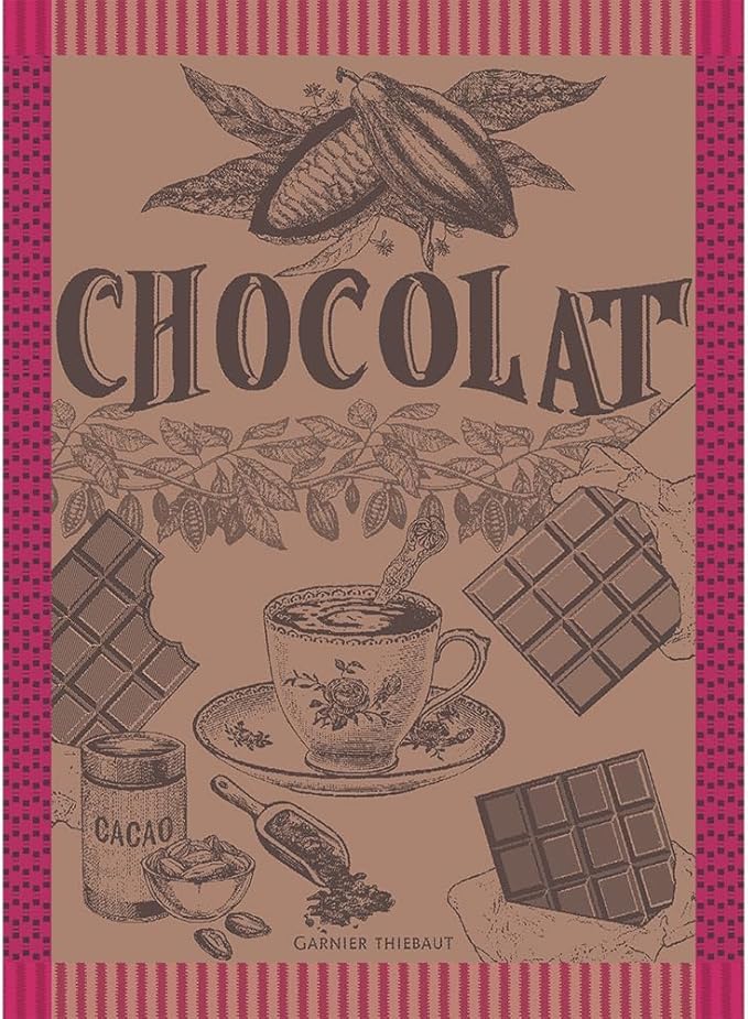 Garnier Thiebaut Tasse De Chocolat Fuchsia (Cup of Fuchsia Chocolate) French Kitchen Towel 22"x30", Cotton, Jacquard