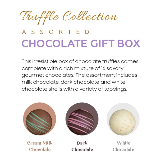 CRAVINGS BY ZOE Happy Birthday Chocolate Truffles Gift Box | 16 Count | Assorted Gourmet Milk & Dark Chocolate Candy Food Gift Basket | Birthday Gifts for Women & Men Mom Dad Kid Him Her Adult Family