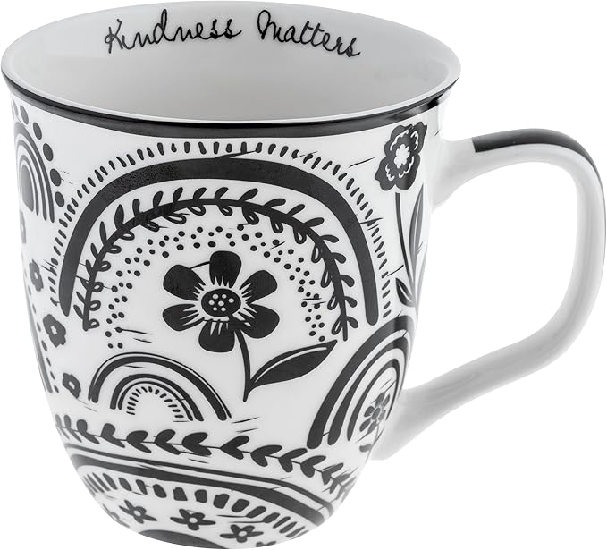 Karma Gifts 16 oz Black and White Boho Mug Rainbow - Cute Coffee and Tea Mug - Ceramic Coffee Mugs for Women and Men, 4.25" x 3.7"