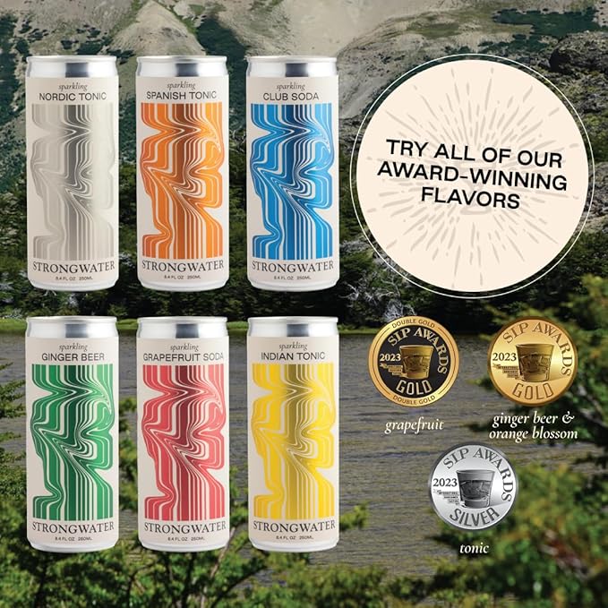 Strongwater Sparkling Spritz Aperitif - 12 Pack Cans (8.4 Fl Oz Each) - Premium Non Alcoholic Aperitif - Made with Filtered Rocky Mountain Water, Gentian, Grapefruit, Quinine, Real Cane Sugar