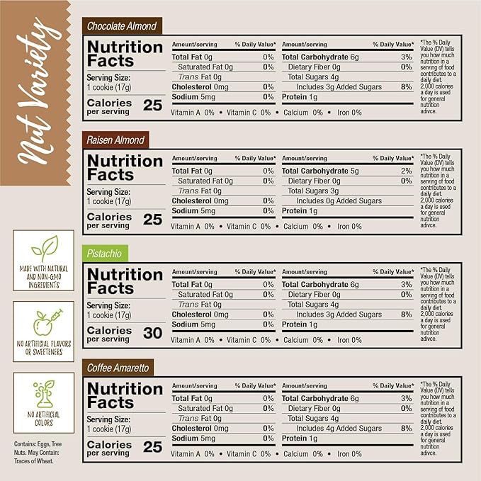 DIJAS Natural Foods, Crunchy Fat Free Biscotti Cookie, Variety Pack, All Natural Preservative Free Ingredients, Delicious Low Calorie Snack (4 Pack, Nut Variety)