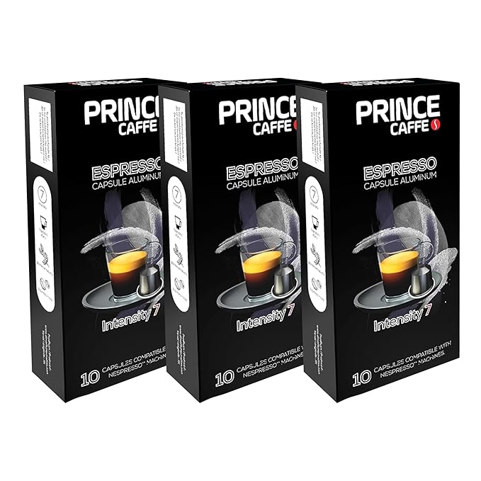 Prince Caffe Espresso Pods – Intensity 7, Medium-Dark Roast, The Espresso Coffee Pods Are Compatible with Nespresso Original Line Machines, 30 Count (3 x 10 Capsules) Premium Quality Coffee Capsules.