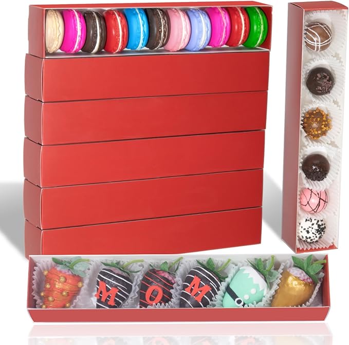 50Pack 12x2¼x2 Inch Chocolate Covered Strawberry Boxes for 6 Macaron boxes Chocolate Truffle Boxes Cookie boxes Bakery Boxes with Clear Window Washi Tape Boxes